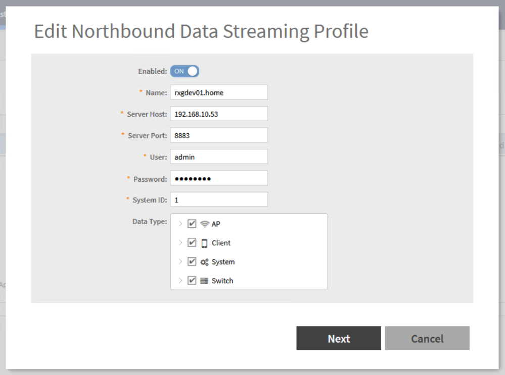 vSZ streaming telemetry setup details