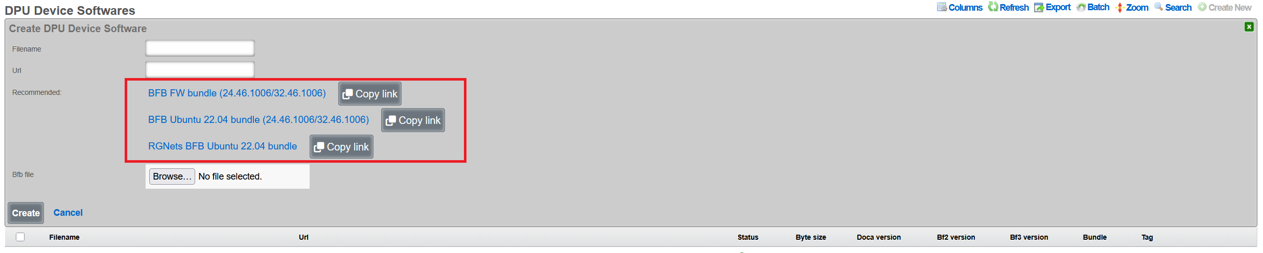 BFB Firmware options