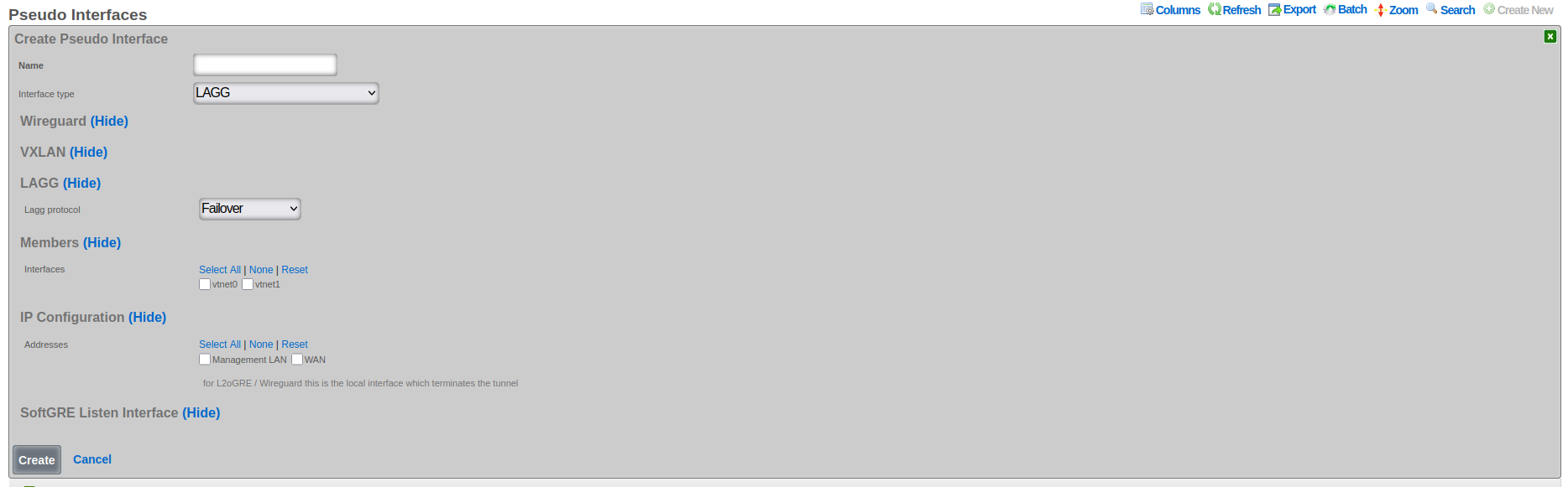 LAGG configuration options