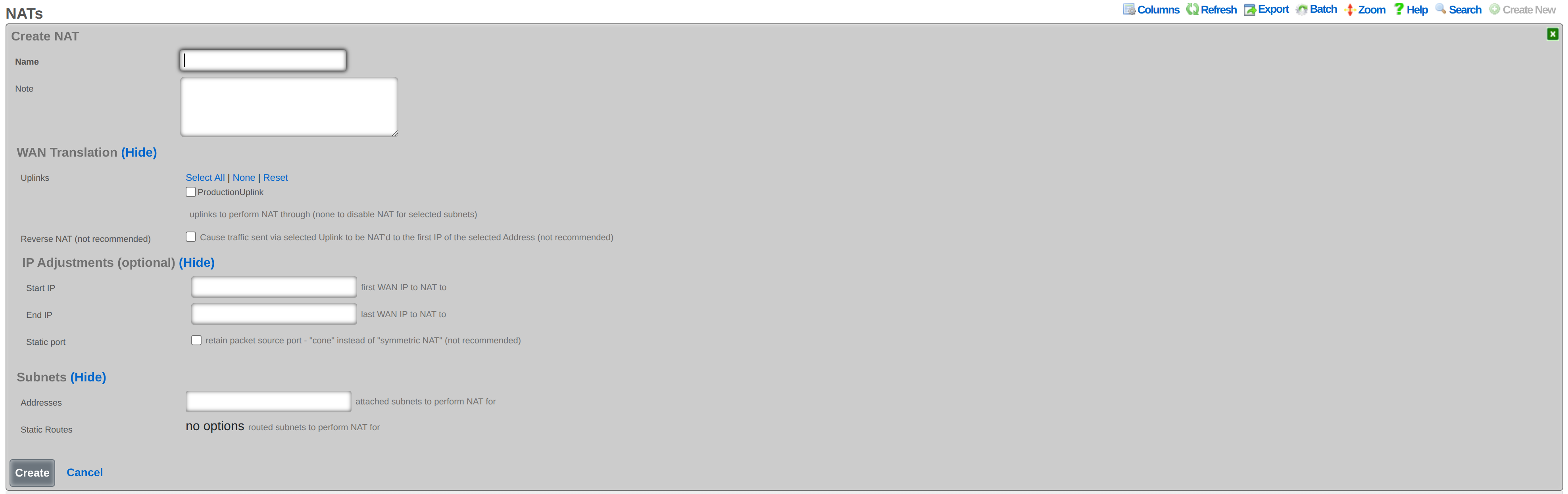 NAT rule configuration form with Start IP, End IP, and Addresses fields