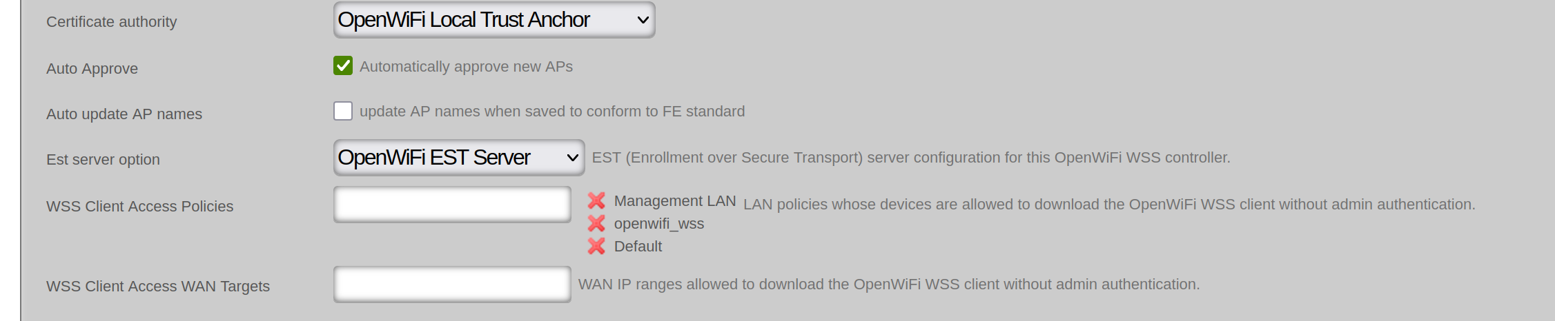 WSS Client Access Control Configuration