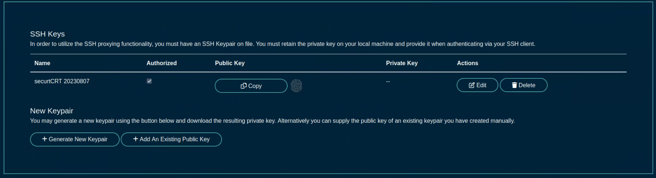 SSH key options