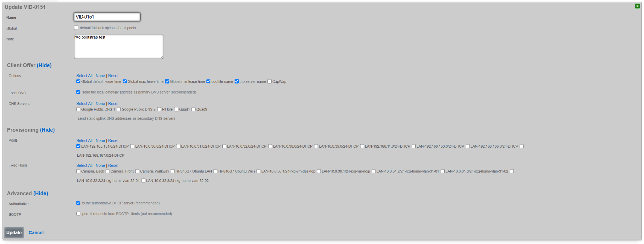 DHCP options group