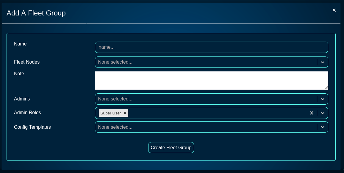 Fleet manager, add a group dialog