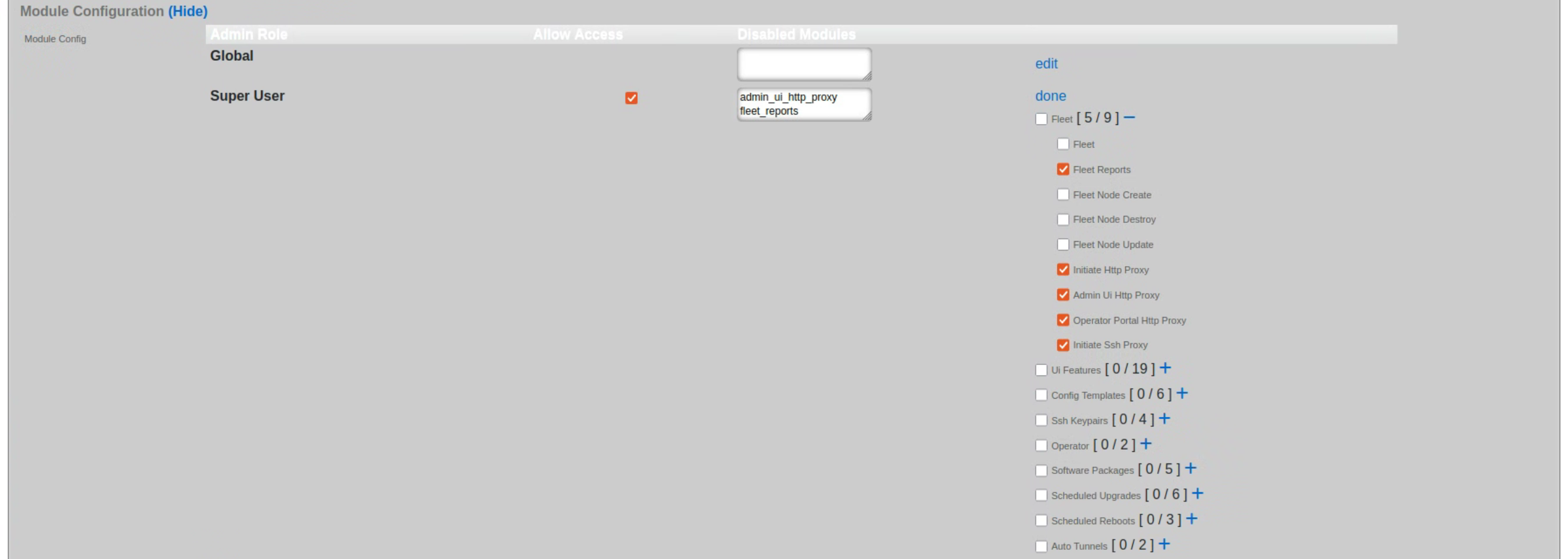 Feature control for portal