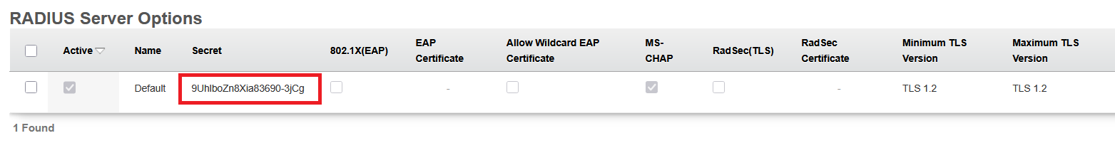 RADIUS server key location