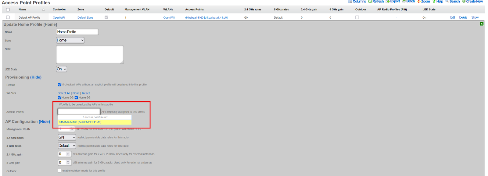 WAP Assignment to Profile