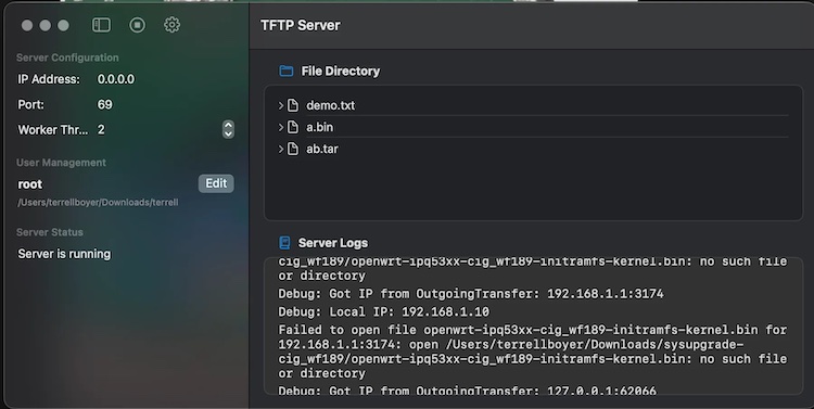 TFTP server configuration